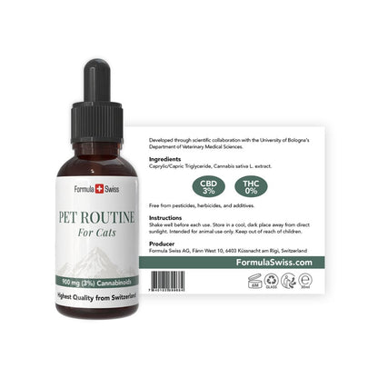 Bouterne à huile CBD pour chats par Formula Swiss avec compte-gouttes sur fond blanc