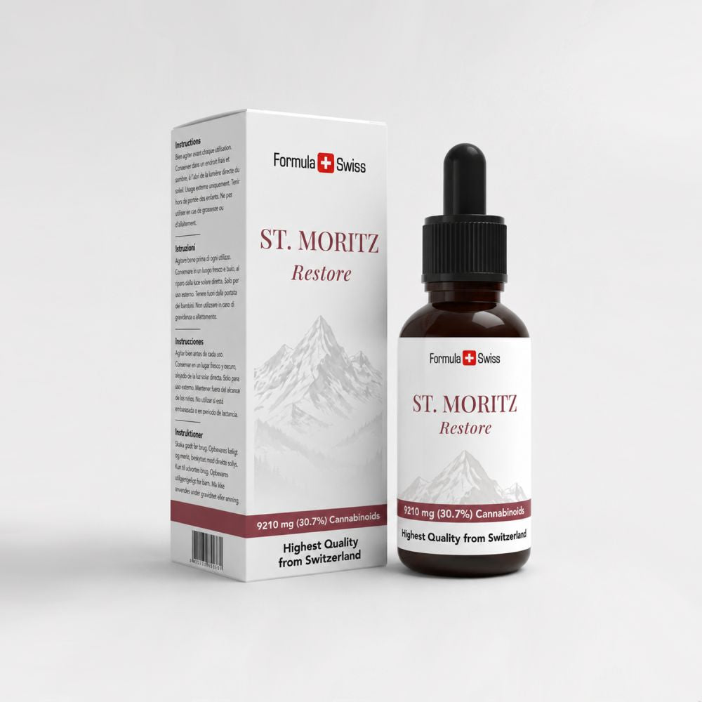 St. Moritz Stelle Flasche und Verpackung auf weißem Hintergrund wieder her