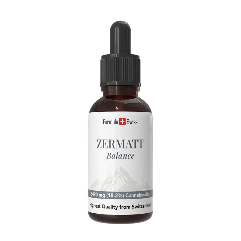 Flasche CBD-Öl Zermatt von Formula Swiss auf weißem Hintergrund